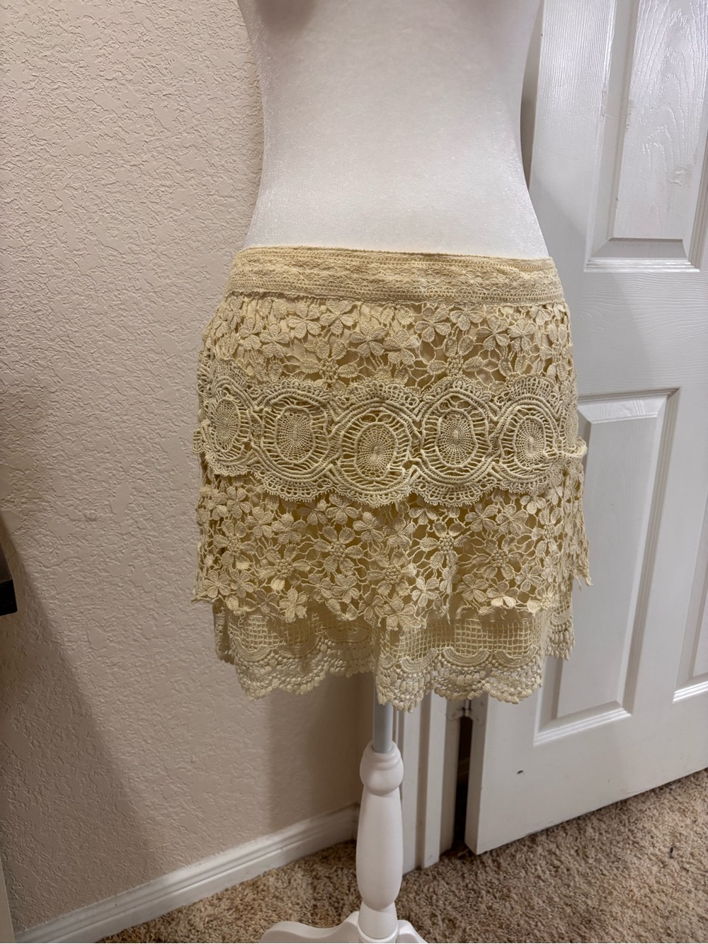 Free People Cream Crochet Layered Mini Skirt